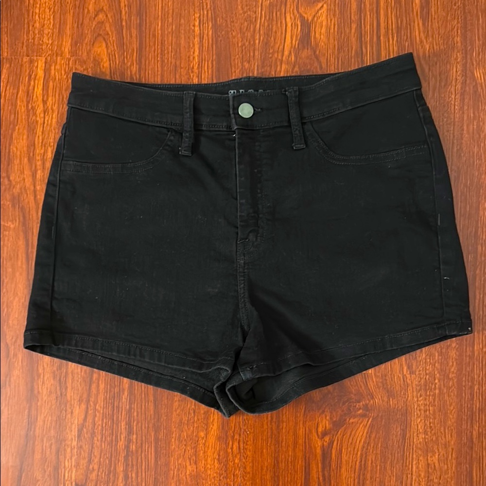 High Rise Black Denim Shorts